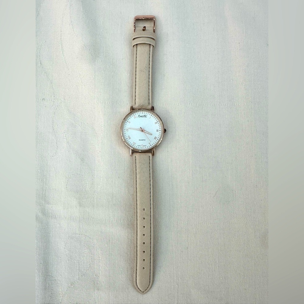 Nanette Wristwatch - Cream Straps. Needs Battery Replacement